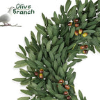 Olive Wreaths for Front Door 26 Inch, Artificial Waterproof Green Lush Olive Branch Wreath with Berry for Home Outdoor Indoor Farmhouse Window Spring Summer All Seasons Year Round