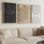 3D Textured Framed Boho Neutral Abstract Wall Art for Bedroom Decor, 3 Piece Modern Artwork for Walls, Black White Brown Minimalist Geometric Paintings for Living Room, Dining Room Wall Decor 16x24 In