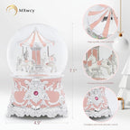 Carousel Music Box Silver Pink Christmas Snow Globes, 7.1" Glass Rotate Carousel Snow Globe for Kids & Adults, Classic Wind up Musical Snow Globe Valentines Day Gifts, Carousel Horse Home Decor