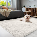 OLANLY 4x11 Area Rugs for Living Room Bedroom, Machine Washable Soft Fluffy Shaggy Bedside Rug, Indoor Floor Carpet for Kids Girls and Boys, Dorms, Nursery Rooms, Home Decor Aesthetic, Ivory