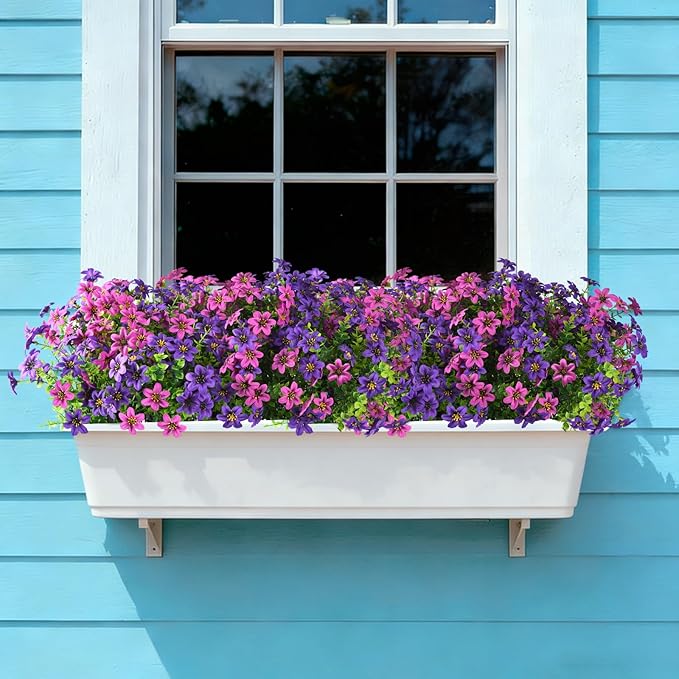 Artificial Flowers for Outdoor Faux Flower Spring Decoration, 12 Bundles Fake Plants Silk Daisy Bulk UV Resistant Realistic for Outside Porch Patio Balcony Planter Yard Garden Home Decor(Purple)