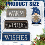 Lineshading 4 Pcs Winter Table Decorations Wooden Gnome Decor Winter Tiered Tray Decor Christmas Centerpiece Rustic Decorative Gnome Snowflake Block Sign Gift Farmhouse Xmas Signs for Home Kitchen