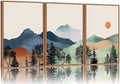 SIGNINART Boho Mountain Framed Canvas Wall Art Set of 3, Watercolor Nature Landscape Art Prints, Modern Sunrise Art Paintings, Green Forest Wall Decor for Living Room, Bedroom, Office 24"x36"x3