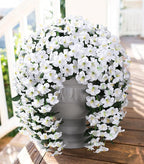 HyeFlora Artificial Flowers for Outdoors, 2pcs Faux Hanging Morning Glory Silk Fake Flowers Lifelike Artificial Plants UV Resistant Flowers for Outside Planter Patio Garden Porch Decor (White)