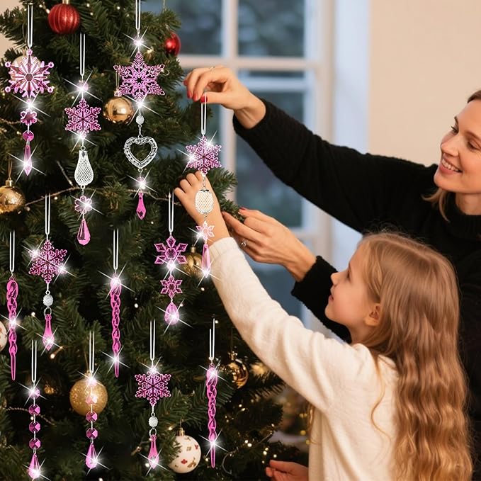 Crystal Snowflake Christmas Tree Decorations - 21pcs Christmas Tree Ornaments Sparkling Dazzling Festival Party Decoration Crystal Snowflake Design Hanging Ornament Holiday Season Home Decor