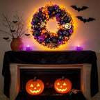 HipTree 13.8 Inch Halloween Ball Wreath for Front Door with Lights, Lighted Cute Treat-or-Trick Door Wreath Ball Ornament for Halloween Indoor Decorations Centerpiece Party Holiday Wall Home Decor