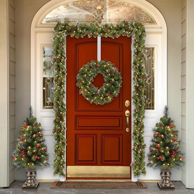 HEYHOUSE Wreath Hanger,Adjustable Length 14.9-25 Inch Metal Door Hanger,Wreath Hanger for Front Door 20 lbs Larger Christmas Wreaths Decorations HookWhite