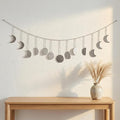 Moon Phase Garland Sliver Hammered Metal - Celestial Boho Wall Hanging Decor Moon Phases Ornament for Bedroom Aesthetic Above Bed Living Room Home Decor