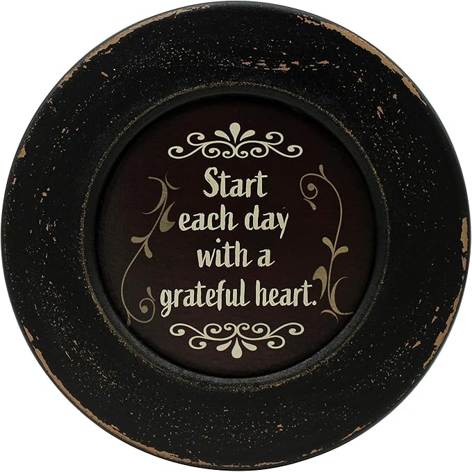 CVHOMEDECO. Primitives Start with Grateful Wood Decorative Plate Display Wooden Plate Home Décor Art, 10-3/4 Inch