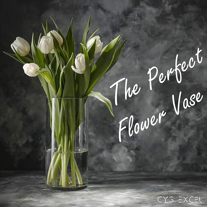 CYS Excel Glass Cylinder Vase (H:10" D:5") | Multiple Size Choices Glass Flower Vase Centerpieces | Hurricane Floating Candle Holder Vase