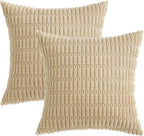 MIULEE Pack of 2 Corduroy Decorative Throw Pillow Covers 18x18 Inch Soft Boho Striped Pillow Covers Modern Farmhouse Home Decor for Sofa Living Room Couch Bed Tan