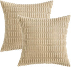 MIULEE Pack of 2 Corduroy Decorative Throw Pillow Covers 12x12 Inch Soft Boho Striped Pillow Covers Modern Farmhouse Home Decor for Sofa Living Room Couch Bed Tan