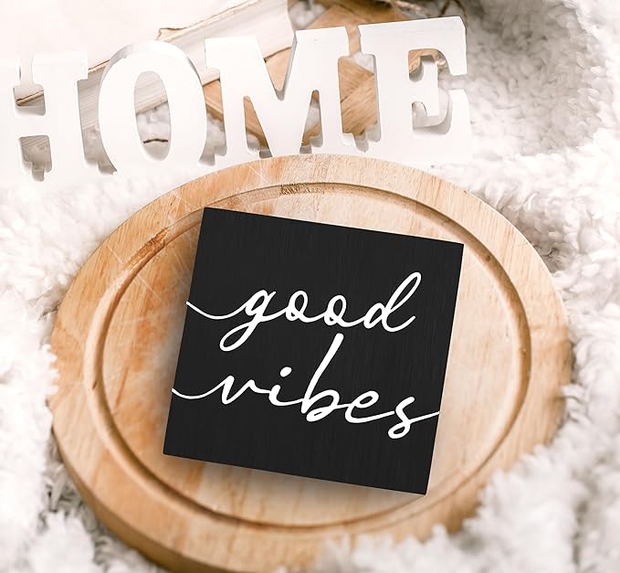 SRADMO Black and White Wood Box Sign Desk Decor, Inspirational Desk Decor Wooden Block Box Sign Decoration For Home Office Shelf Table