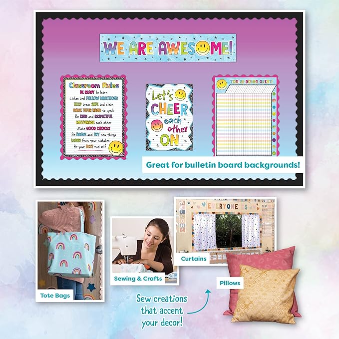 Teacher Created Resources Purple and Blue Color Wash Creative Class Fabric for Classroom Bulletin Boards, Pillows, Curtains, and Crafts
