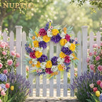 NUPTIO Summer Wreath for Front Door: 26 Inch Spring Wreaths with Hydrangea Daisy Peony Ranunculus Dahlia Hanger - Outdoor Realistic Artificial Flowers Holiday Decor for Wall Window Porch