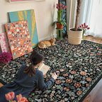 Moynesa Floral 5x7 Living Room Area Rug, Soft Washable Rugs for Bedroom, Non Slip Ultra Thin Boho Rug Botanical Stain Resistant Floor Carpet for Dining Room Home Office, Black