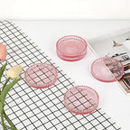 Modern Clear Coaster Set of 5- Glass Coasters for Drinks Crystal Coasters Round Cup Coaster Coffee Table Decor for Office, Kitchen, Bar, Dining Room, Living Room, Patio(Clear Pink)