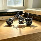 TRANSGOOD Handmade Motorcycle Model with Rolling Wheels, 9" Vintage Steampunk Bike Sculpture, Heavy-Duty Iron Desk Decor, Unique Biker Gift for Dad Husband, Industrial Man Cave Office Home Art (B02)