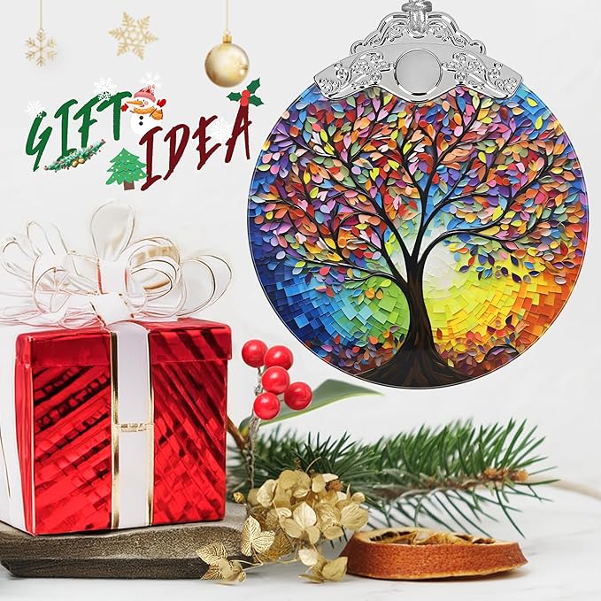 Jocidea Christmas Ornaments - Stained Glass Tree of Life - Multicolor Handcrafted Hanging Ornament for Christmas Tree - Gifts for Family, Friends, Couple - Gifts Exchange