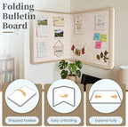 Bulletin Board, 36 x 24 inches Decorative Felt Board Foldable Photo Board Pin Boards, Cork Board Alternative for Walls, Office, Home, Classroom with Pushpins ＆ Small Storage Bag, Beige