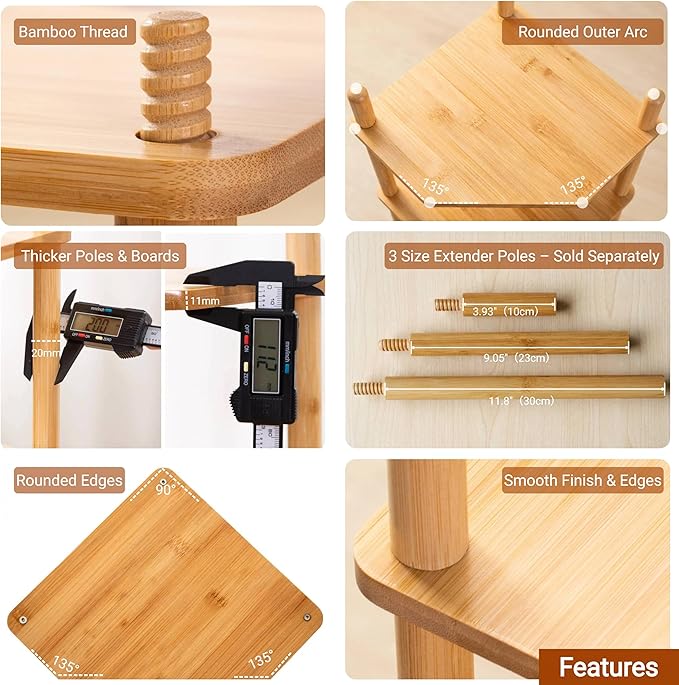 3-Tier Expandable Bamboo Corner Shelf - Dish/Plate Organizer for Cabinet, Kitchen Counter Shelf & Small Kitchen Shelf, Adjustable (6.7" H-2PC, 2-Tier)