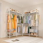 Heavy Duty Garment Rack, Metal Closet Organizers and Storage Clothing Racks 3 Tiers Adjustable Wire Shelving with 2 Hanger Rods and Side Hooks, 44.7" Lx16.5 Wx76.8 H, Max Load 800LBS, White