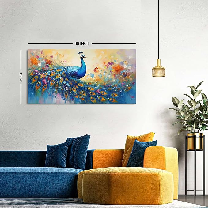 Abstract Peacock Wall Art Colorful Peacock Pictures Wall Decor Abstract Bird Canvas Poster Watercolor Animal Prints Painting Vintage Framed Artwork for Living Room Bedroom Home Decorations 24x48