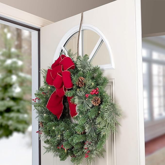 Haute Decor HighProfile Curved Over The Door Wreath Hanger (Holly Embossed - Oil-Rubbed Bronze) for Doors with Raised Features