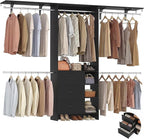Aheaplus Closet System, Closet Organizer with 3 Wooden Drawers, 8FT Closet Organizer System, 96’’ Walk-in Closet Wardrobe Clothes Rack with Hanging Rods, Adjustable Garment Rack, Fits 5.3-9 ft, Black