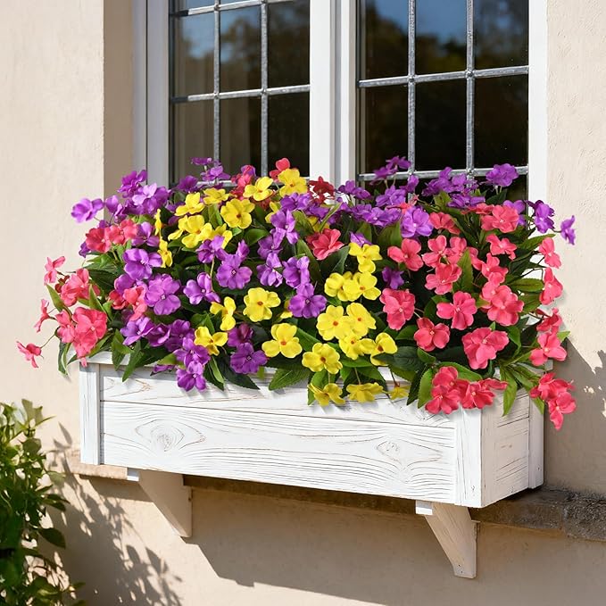 Artificial Fake Flowers for Outdoor, 6 Bundles UV Resistant Faux Plants Decoration Silk Flowers No Fade Plastic Flowers for Outside Planters Home Porch Patio Yard Garden Decor
