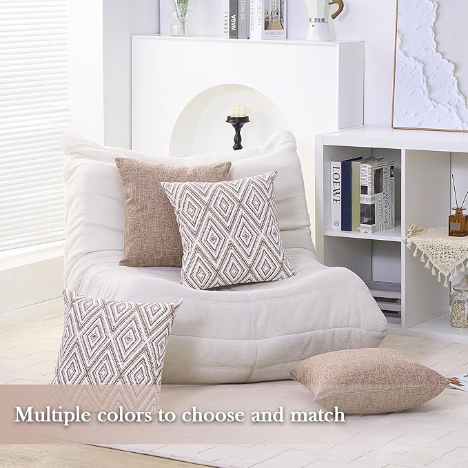 HPUK Decorative Throw Pillow Covers Set of 4 Couch Pillows Linen Cushion Cover for Couch Sofa Living Room, 18"x18" inches, Light Brown