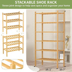 6-Tier Bamboo Small Shoe Rack, Free Standing Wood Shoe Shelf Storage Organizer for Closet Entryway Stackable (Natural)