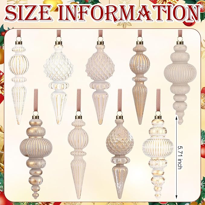 Yunlly 9 Pcs Neutral Christmas Ornaments Textured Christmas Tree Decor with Hanging Loop Modern Brown Hanging Finial Ornaments Shatterproof Home Decor for Xmas Vintage Rustic Farmhouse (Modern Color)