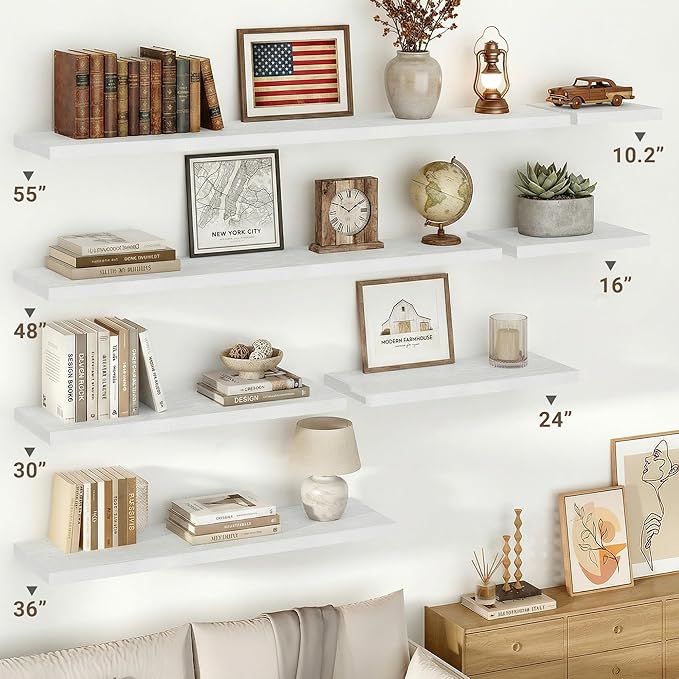 Vivelove 10 in Deep Floating Shelves for Wall, 24" x 10.2" x 1.5" Shelves for Room Wall Mounted, 1.5 Inch Thick Shelf for Bathroom Bedroom Kitchen Book Room, Modern Farmhouse Decor, Set of 2, White