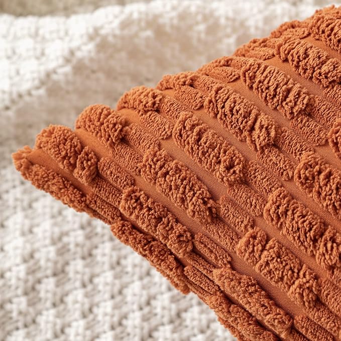 MIULEE Pack of 2 Corduroy Decorative Throw Pillow Covers 16x16 Inch Soft Boho Striped Pillow Covers Modern Farmhouse Home Decor for Sofa Living Room Couch Bed Rust