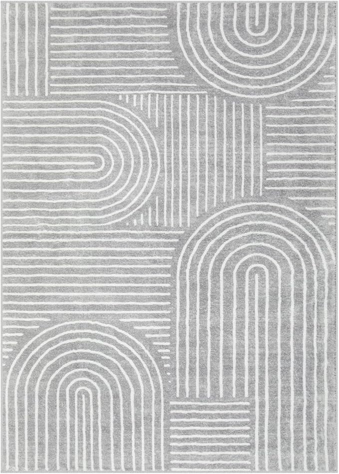 Lahome Abstract Area Rug 5x7,Soft Washable Rugs for Living Room Ultra-Thin Non Slip Gray Rugs for Bedroom, Throw Rug Carpet for Dining Room Office Playroom(5'x7',Gray)