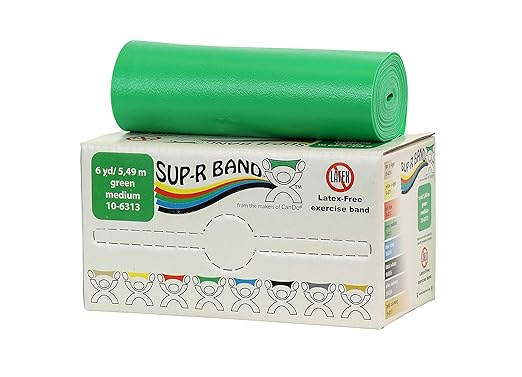 CanDo 10-6313 Sup-R Latex Free Exercise Band, 6 yd Roll, Green-Medium