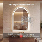 Sweetcrispy 24“ x 32” LED Bathroom Backlit Mirror with Lights, Arched Vanity Mirror with Anti-Fog, Dimmable, 3-Color Light, Memory Function, Tempered Glass