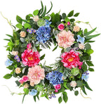 24 Inch Spring Wreaths for Front Door, Artificial Front Door Wreath with Daisy Peony Hydrangea Eucalyptus Green Leaves, Outside Floral Wreath for Home Porch, Home Decor for Indoor Outdoor Window Wall