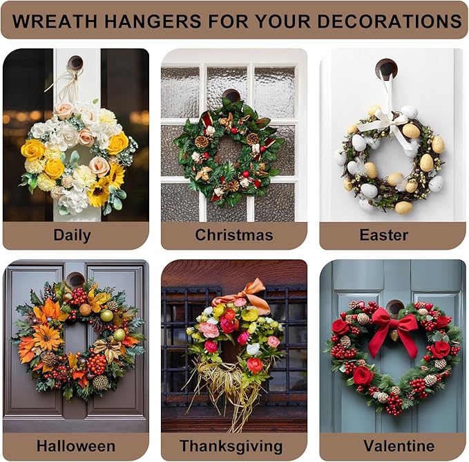 5 Pack Suction Cup Wreath Hanger - Heavy Duty Suction Cup Hooks for Windows, Reusable Door Wreath Holder - Ideal for Spring Wreath, Valentines, Easter, Christmas & All Seasons Decor