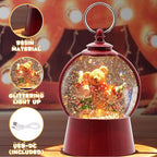 Christmas Snow Globe Lantern with Swirling Glitter Christmas Home Decoration Elf Bear Musical Snow Globe, 6 Hour Timer, USB Powered & Battery Operated Music Box for Holiday