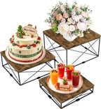 ELITEROO Buffet Risers, Wood Food Riser for Buffet Table, 3Pcs Dessert Table Display Set for Catering Supplies, Square Risers Display Stands for Wedding Party Decor, Rustic Brown, 8"x9"x10"