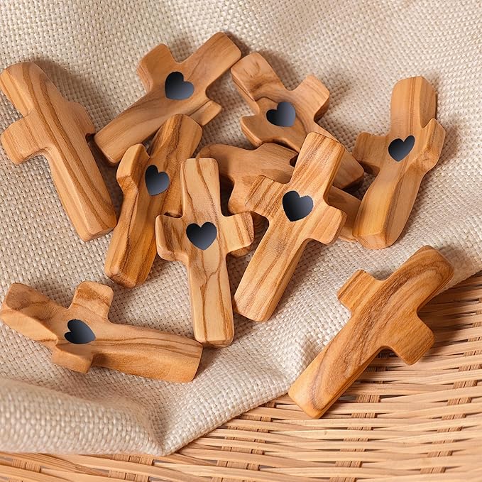 Olive Wooden Cross Fidget for Pocket Prayers Comfort Stress Relief Cross for Clutching, Clinging(Olive 10pcs)