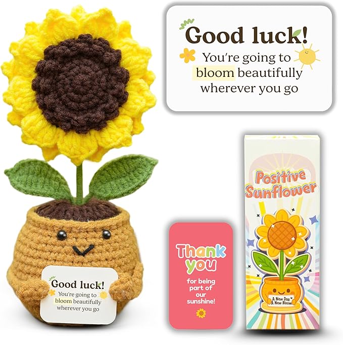 Emotional Support Crochet Sunflower – Handmade Goodbye Gift for Coworkers, Graduates – Positive Affirmation Flower “You’re Going to Bloom”, Congrats Class High School College, Graduation Gifts