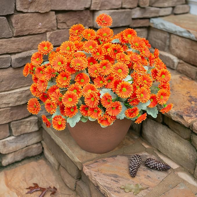 HyeFlora Dahlia Artificial Flowers for Outdoors Faux Plants Spring Decoration, 6 Bundles Fake Outdoor Flower Realistic Daisy UV Resistant Silk Flowers for Outside Planter Patio Yard Garden Porch Home