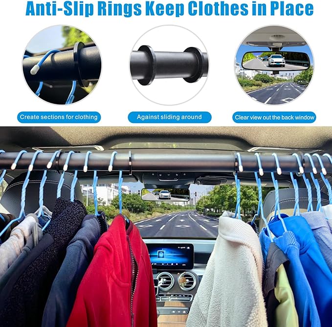 Car Travel Clothes Hanger Bar Expandable 36''-60'' Clothing Rack for Truck SUV Closet Auto-Adaptive Hanging Rod Holds Up to 150 lbs, Road Trip Garment Drying Pole For Vehicles(No Assembly Required)