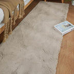 Beige Plush Faux Rabbit Shaggy Fur Rug for Living Room Large Fluffy Washable Runner Area Rugs for Bedroom 2x8 Runner Nursery Rug