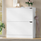 Shoe Cabinet with 2 Flip Drawers, Slim Narrow Shoe Storage Cabinet, Freestanding Shoe Organizer with Adjustable & Removable Shelves, Top Display Shelf for Entryway, Hallway, Foyer, Closet