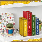 Lineshading 4 Pcs Back to School Table Decoration Wooden Subject Decoration Welcome Back to School Tiered Tray Decor Wood Book Sign Farmhouse for Class Party Home Shelf Coffee Table