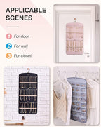 BAGSMART Hanging Jewelry Organizer, Necklace Holder Anti-tangle Earrings Rings Hanger with 20 Jewelry Bags Travel Storage Roll with Pockets Hang on Closet, Wall, Door,1 Piece, Large Grey